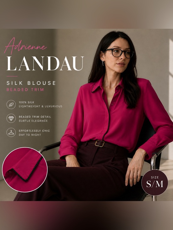 Adrienne Landau Tops - Adrienne Landau Fuchsia Silk Blouse with Beaded Trim